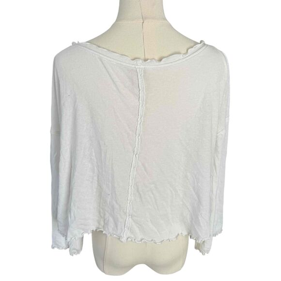 We The Free White Cotton Boat Neck Blouse Long Sleeves Ruffled Trim Medium - Picture 6 of 10